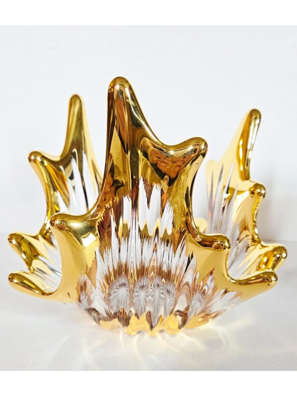Mid Century Bayel Crystal Splash Bowl with gold elements Decorative Bowl Centerp